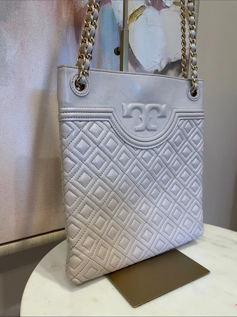 Tory Burch Quilted Fleming Swingpack in Light Pink